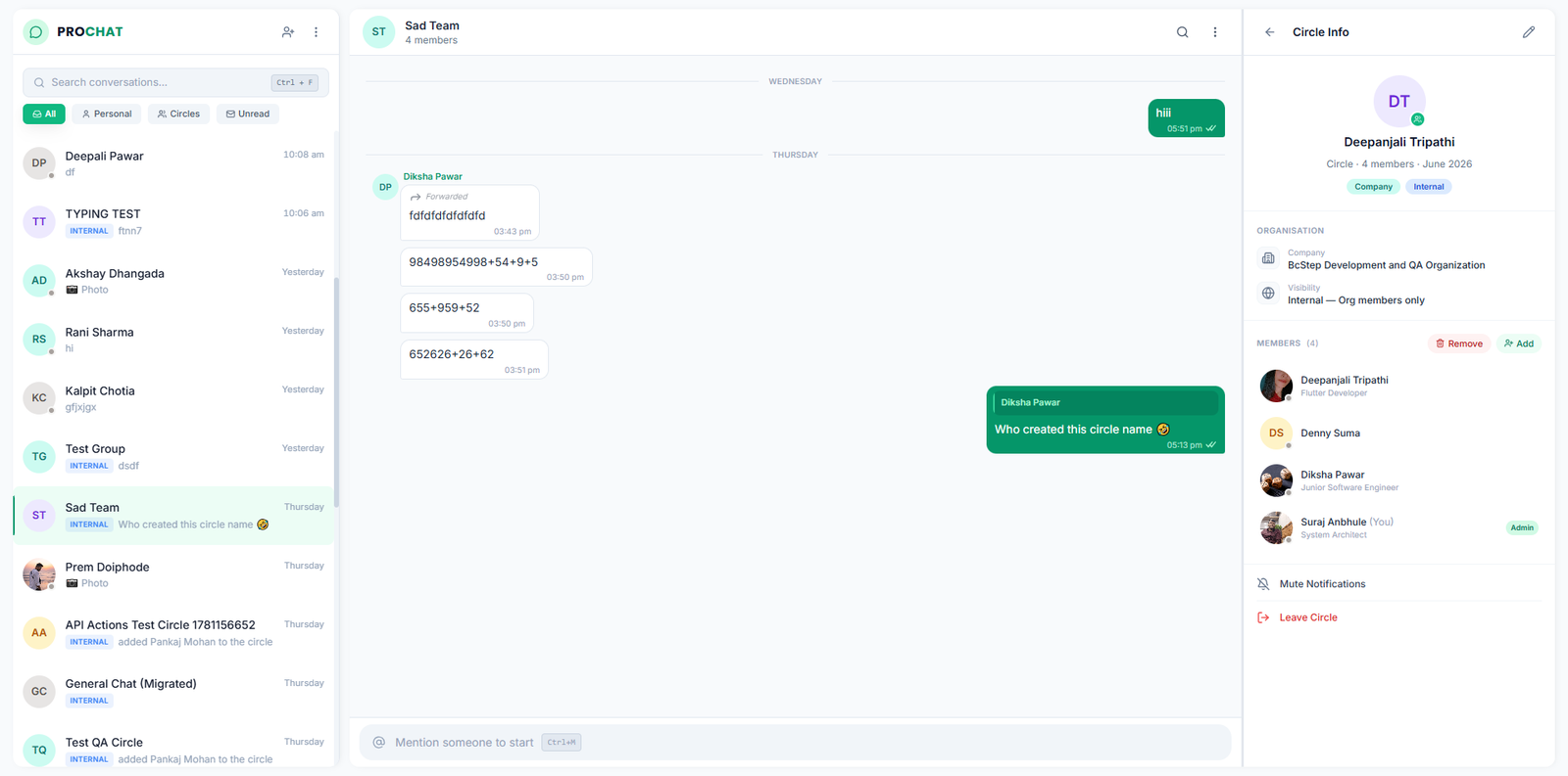 ProChat Main Dashboard