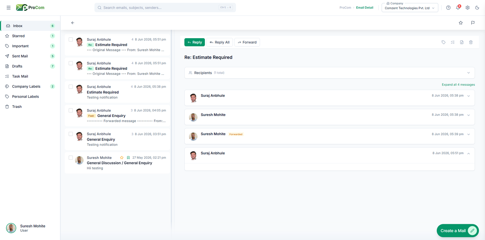 ProCom Main Dashboard